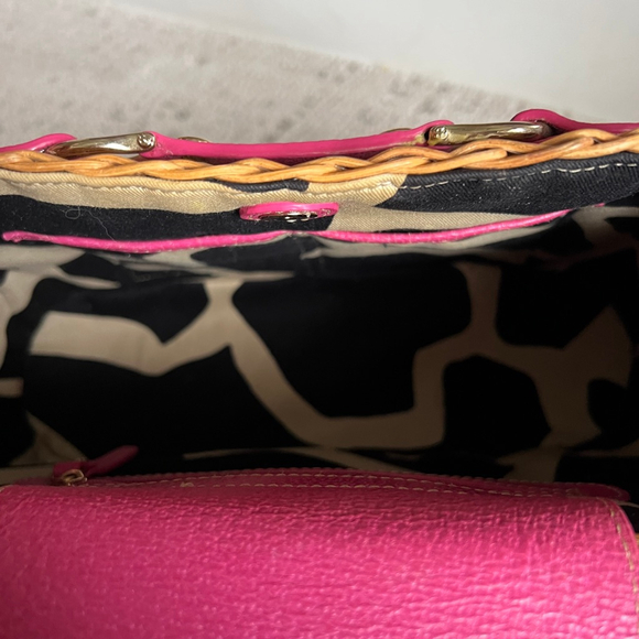 Kate Spade Brown Wicker with Pink Leather Trim Gold Detail Shoulder Bag - Picture 6 of 8
